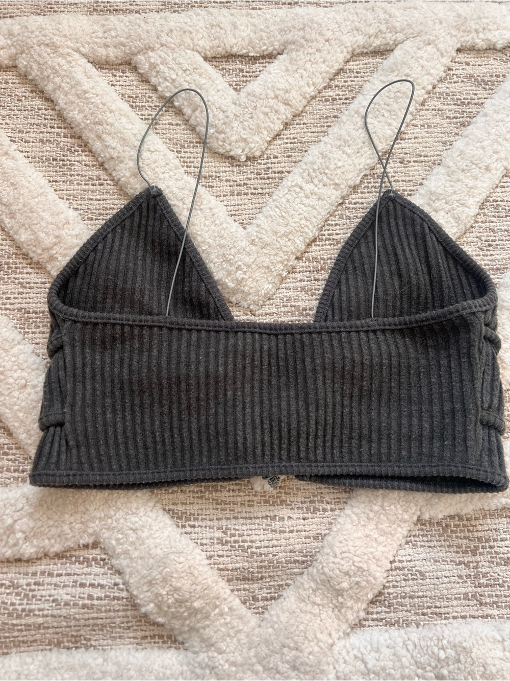 Joah Brown Cropped Triangle Luce Knit Bra Cami S/M Charcoal Grey - Picture 6 of 7
